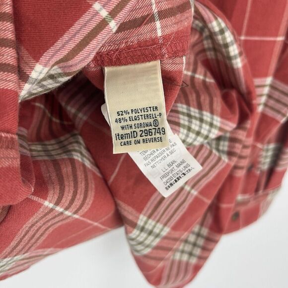 LL Bean Shirt Size Medium Womens Pink Plaid Whisper Lodge Flannel Top Button Up - Picture 7 of 8
